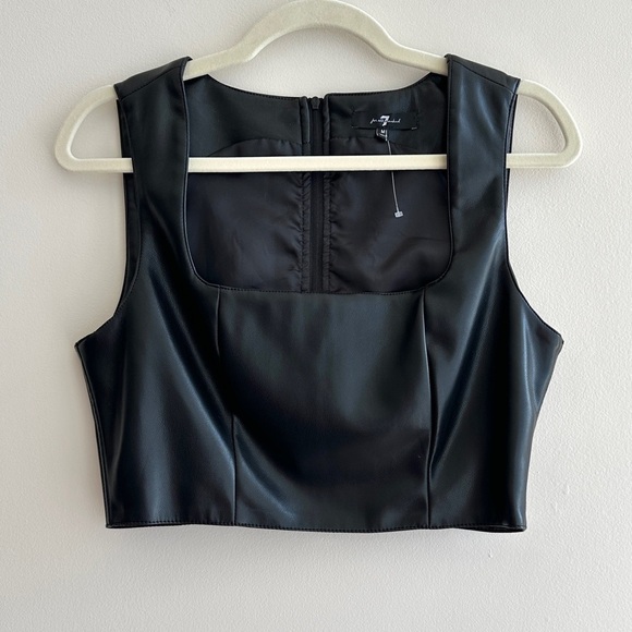 7 For All Mankind Black Faux Leather Corset Crop Top, Size Medium - Picture 2 of 16